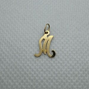 14k Yellow Gold Fine Jewelry “M” Initial Charm Pendant Cursive Letter Script